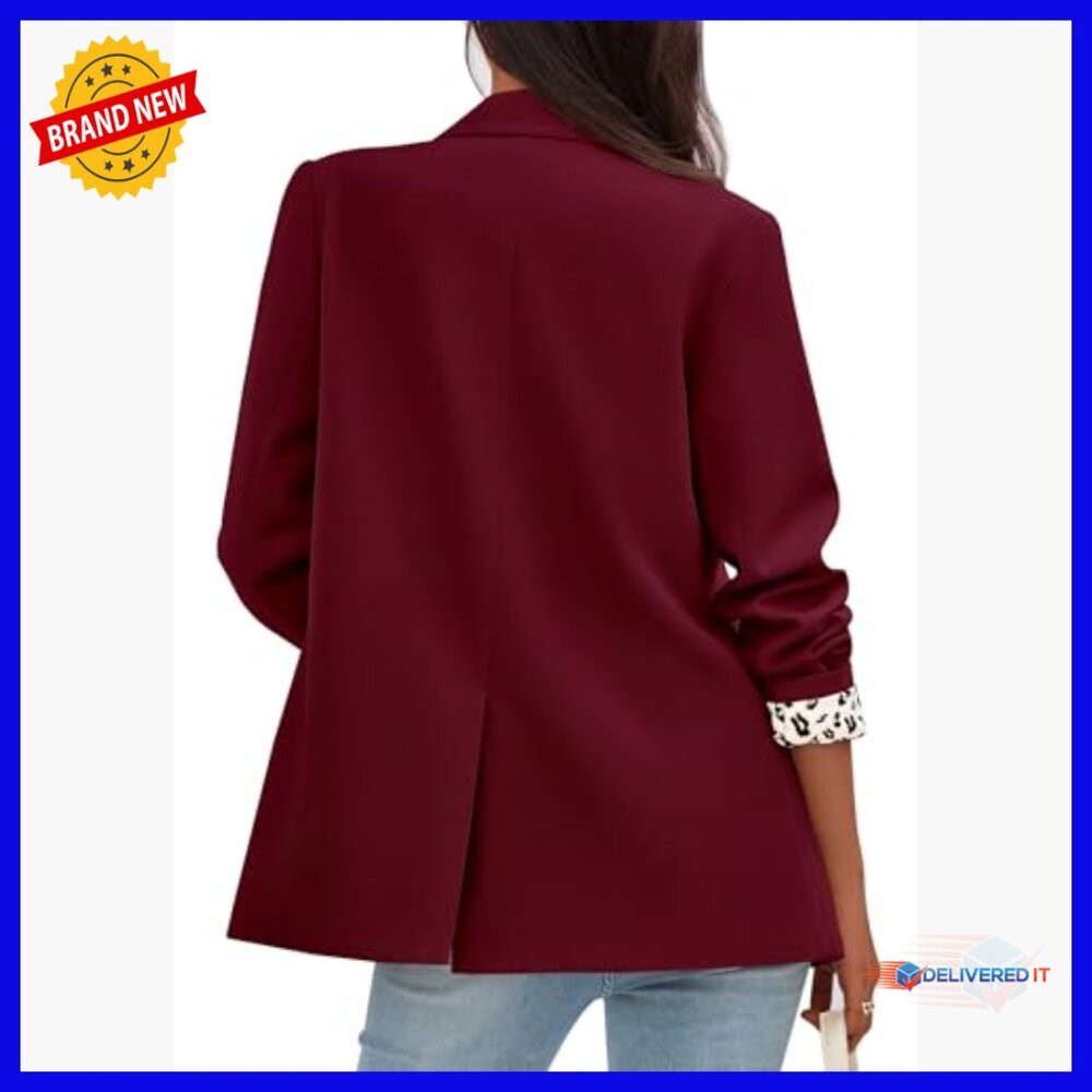 Leopard Lined Blazer Open Front Long Sleeve Work Office Business Casual - Picture 4 of 7